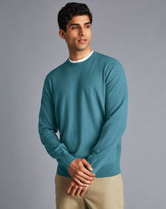 Merino Crew Neck Sweater - Teal Melange