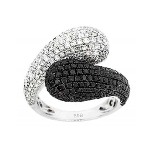 14k White Gold Dazzling Ring Pave-Set with Black and White Diamonds. Style: BK1038