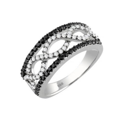 Sandra Biachi 14K White Gold with Black & White Diamond Ring. Style: BK1108A