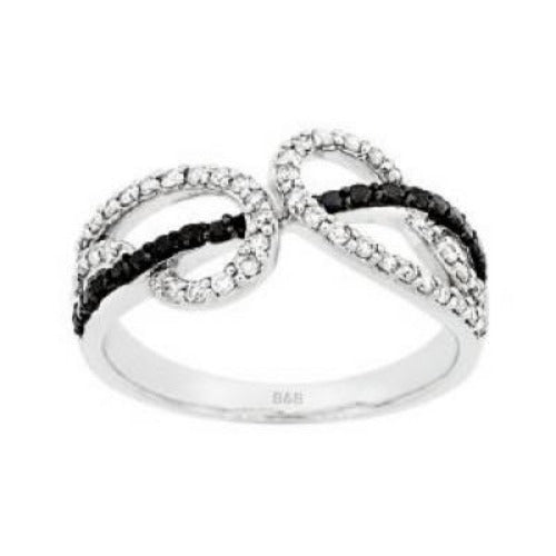 Sandra Biachi 14K White Gold with Black & White Diamond Ring. Style: BK1115A+