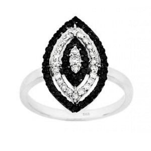 Sandra Biachi 14K White Gold with Black & White Diamond Ring. Style: BK1117A+