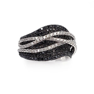 Sandra Biachi 14K White Gold With Black & White Diamond Ring. Style: BK1177A+