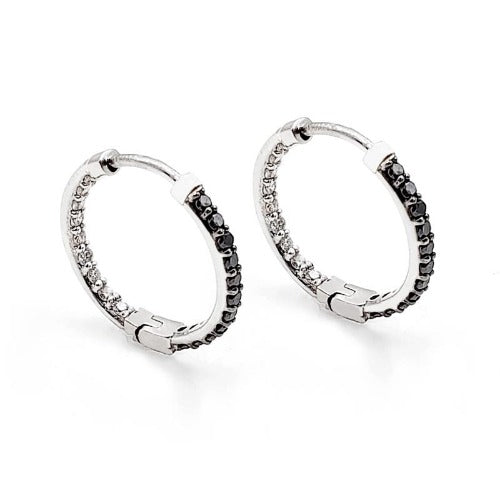 Sandra Biachi 14K White Gold With Black & White Diamond Earring. Style: BK931A