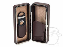 Load image into Gallery viewer, 3 Cigar Brown Folding Case With Cutter
