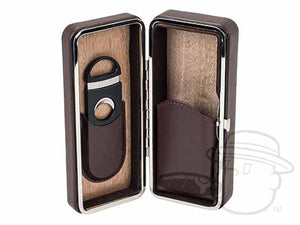 3 Cigar Brown Folding Case With Cutter
