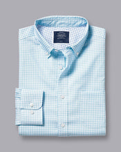 Load image into Gallery viewer, Button-Down Collar Non-Iron Cotton Stretch Oxford Shadow Check Shirt - Teal Green
