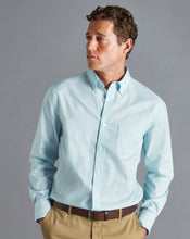 Load image into Gallery viewer, Button-Down Collar Non-Iron Cotton Stretch Oxford Shadow Check Shirt - Teal Green
