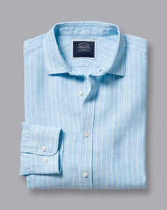 Pure Linen Stripe Shirt - Light Blue