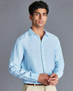 Pure Linen Stripe Shirt - Light Blue