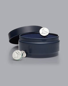 Enamel Round Lapwing Cufflinks - Silver Grey