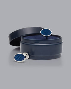 Enamel Textured Oval Cufflinks - Royal Blue