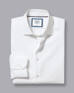 Semi-Spread Collar Non-Iron Cotton Linen Shirt - White