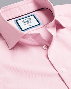 Semi-Spread Collar Non-Iron Cotton Linen Stripe Shirt - Pink