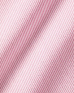 Semi-Spread Collar Non-Iron Cotton Linen Stripe Shirt - Pink