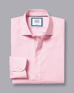 Semi-Spread Collar Non-Iron Cotton Linen Stripe Shirt - Pink