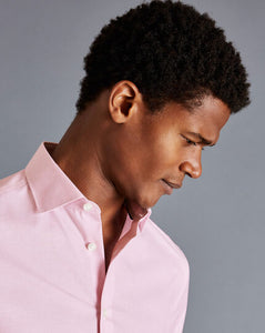 Semi-Spread Collar Non-Iron Cotton Linen Stripe Shirt - Pink