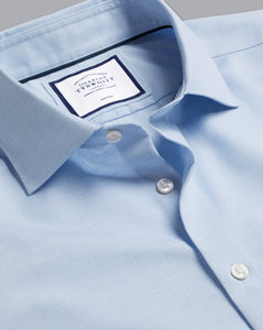 Semi-Spread Collar Non-Iron Cotton Linen Prince of Wales Check Shirt - Sky Blue