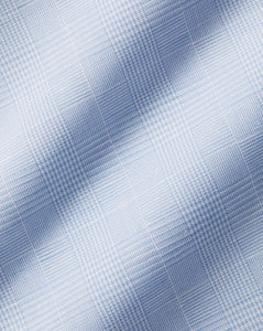 Semi-Spread Collar Non-Iron Cotton Linen Prince of Wales Check Shirt - Sky Blue