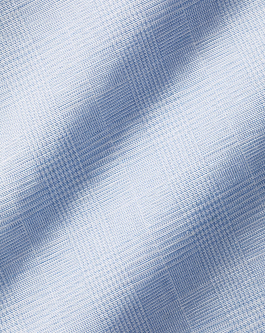 Semi-Spread Collar Non-Iron Cotton Linen Prince of Wales Check Shirt - Sky Blue