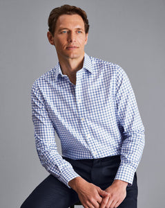 Non-Iron Twill Grid Check Shirt - Cobalt Blue