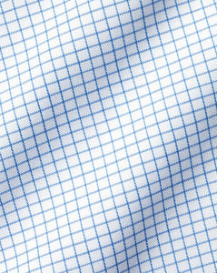 Non-Iron Twill Mini Grid Check Shirt - Cornflower Blue