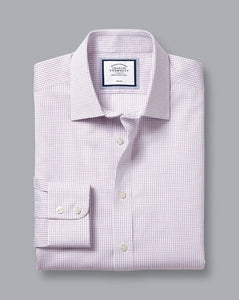 Non-Iron Twill Mini Grid Check Shirt - Purple