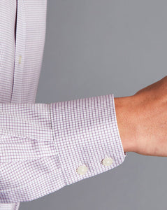 Non-Iron Twill Mini Grid Check Shirt - Purple