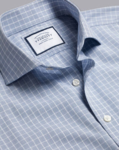 Spread Collar Non-Iron Fine Check Shirt - Petrol Blue