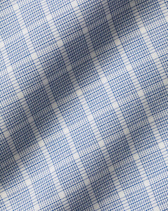 Spread Collar Non-Iron Fine Check Shirt - Petrol Blue