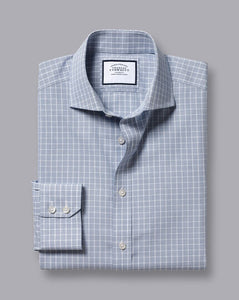 Spread Collar Non-Iron Fine Check Shirt - Petrol Blue