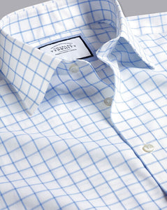 Non-Iron Twill Grid Check Shirt - Cornflower Blue