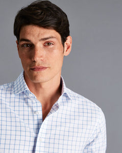 Non-Iron Twill Grid Check Shirt - Cornflower Blue