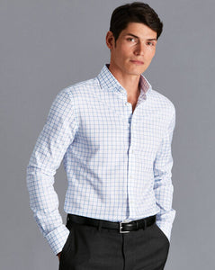 Non-Iron Twill Grid Check Shirt - Cornflower Blue