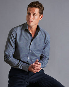 Non-Iron Prince of Wales Check Shirt - Royal Blue