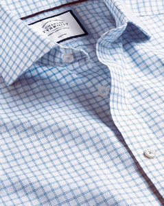 Spread collar Non-Iron Richmond Weave Check Shirt - Cornflower Blue