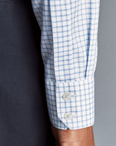 Spread collar Non-Iron Richmond Weave Check Shirt - Cornflower Blue