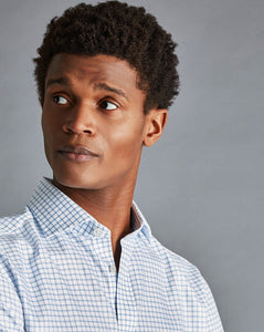 Spread collar Non-Iron Richmond Weave Check Shirt - Cornflower Blue