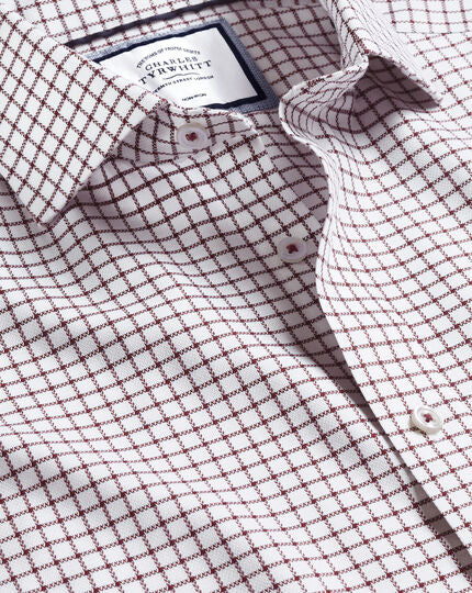 Spread collar Non-Iron Richmond Weave Check Shirt - Wine Red