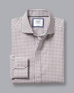 Spread collar Non-Iron Richmond Weave Check Shirt - Wine Red