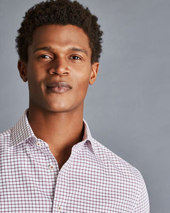 Spread collar Non-Iron Richmond Weave Check Shirt - Wine Red