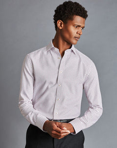 Spread collar Non-Iron Richmond Weave Check Shirt - Wine Red