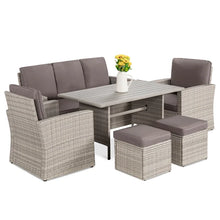 Load image into Gallery viewer, Ilio Rectangular 7 - Person 52'' Long Dining Set with Cushions

