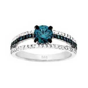 Sandra Biachi 14K White Gold With Blue & White Diamond Ring. Style: LP6210BD