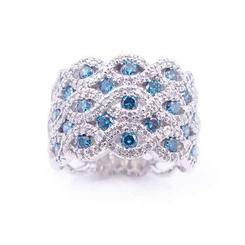 Sandra Biachi 14K White Gold With Blue & White Diamond Ring. Style: LP6303BD