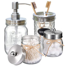 Load image into Gallery viewer, Mason Jars Soap Dispenser Toothbrush Cotton Swab Holder Bathroom Accessory Set
