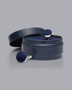 Silk Round Cufflinks - Navy