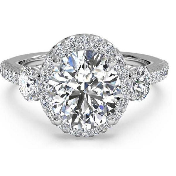 Ritani Three-Stone Halo Diamond Band Engagement Ring Style: 1RZ3701