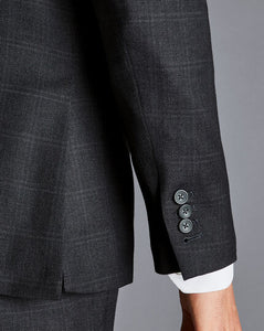 Windowpane Check Birdseye Travel Suit - Charcoal Grey