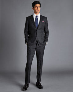 Windowpane Check Birdseye Travel Suit - Charcoal Grey