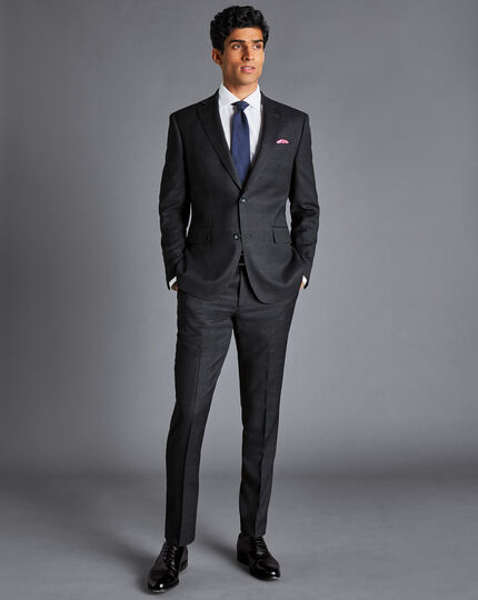 Windowpane Check Birdseye Travel Suit - Charcoal Grey